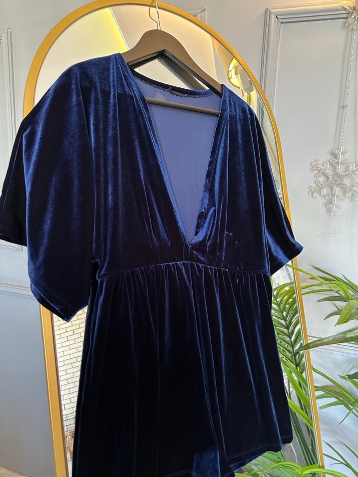 TopshopLacivert Kadife Mini Tulum - Görsel 4