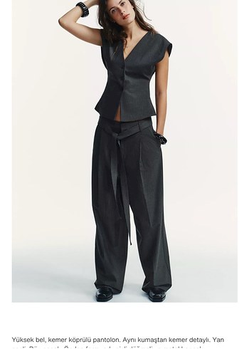 Zara KEMERLİ ÇİZGİLI PANTOLON - Görsel 2