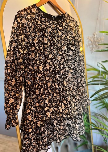 Zara Uzun Kollu Siyah Desenli Bohem Midi Elbise - Görsel 2