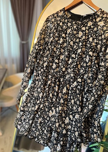 Zara Uzun Kollu Siyah Desenli Bohem Midi Elbise - Görsel 3