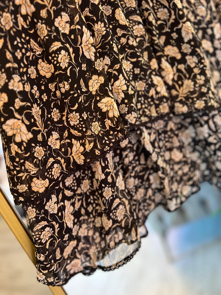 Zara Uzun Kollu Siyah Desenli Bohem Midi Elbise - Görsel 5