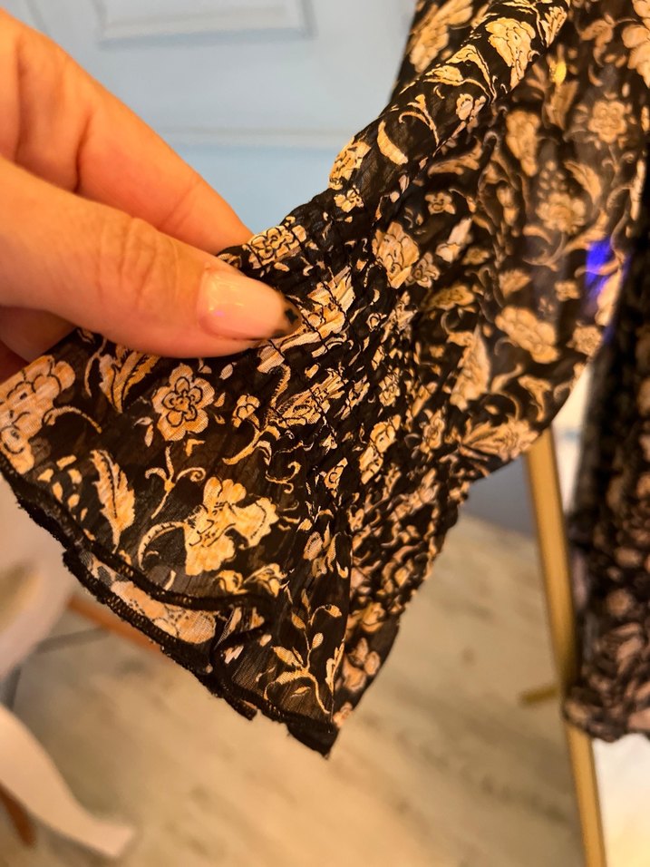 Zara Uzun Kollu Siyah Desenli Bohem Midi Elbise - Görsel 4