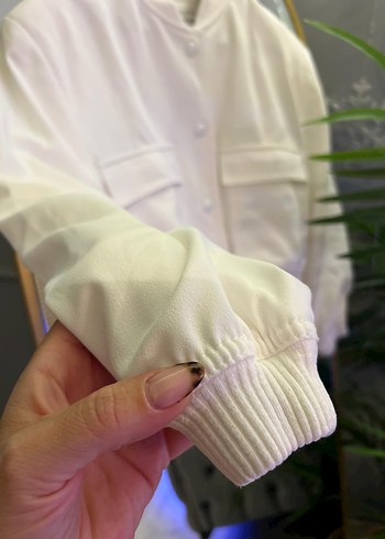 Beyaz Kadın Midi Bomber Ceket - Görsel 6