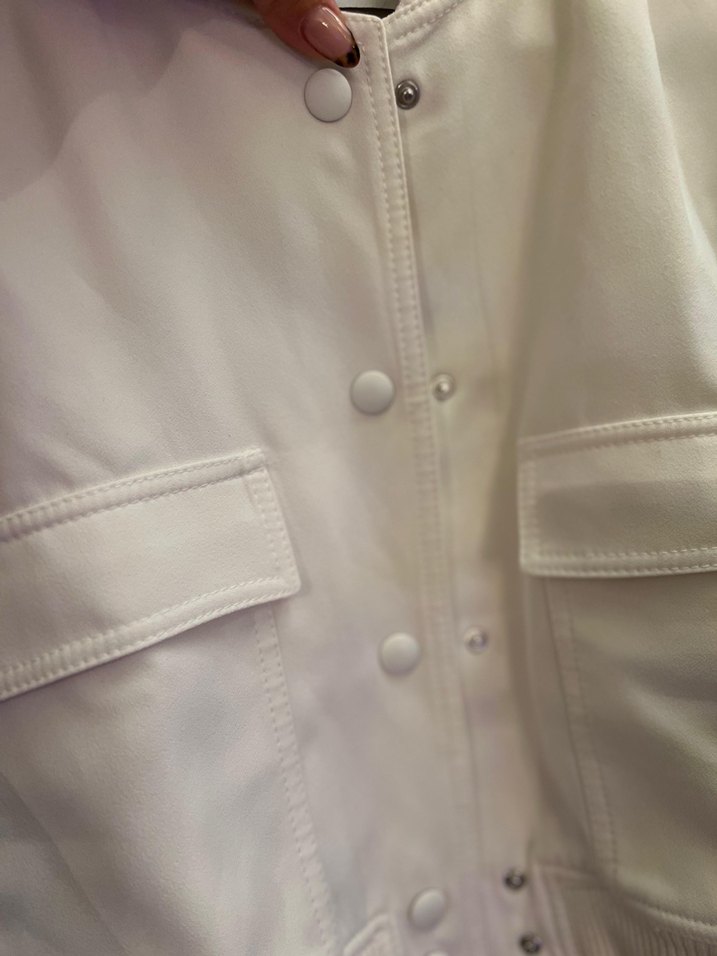 Beyaz Kadın Midi Bomber Ceket - Görsel 5