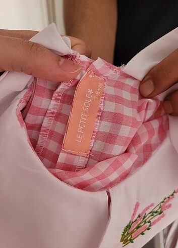 8 Yaş Beden Le petit sole kız Çocuk pembe elbise yakasi nakışlı 7-8 yas