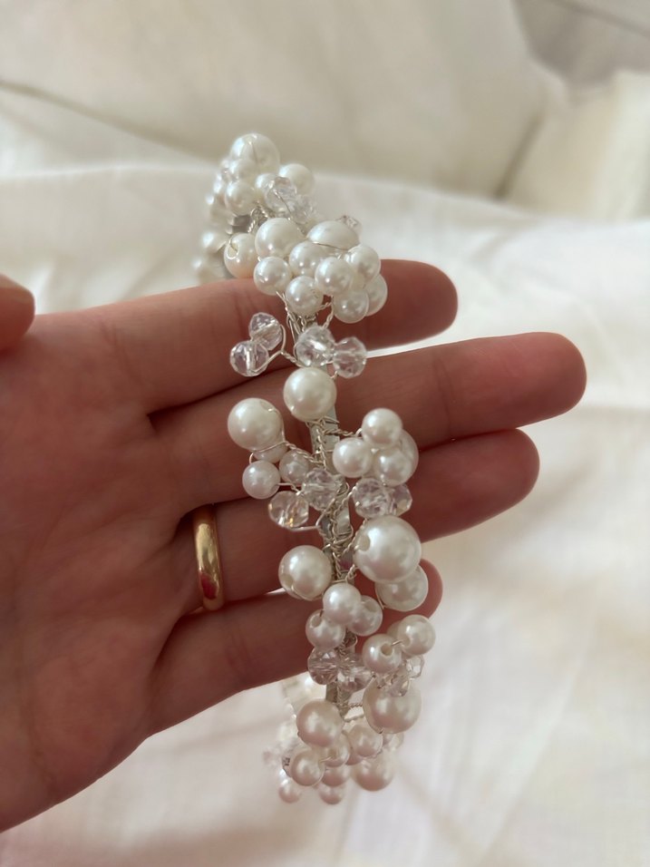 İnci Boncuklu Beyaz Saç Aksesuarı - Görsel 2