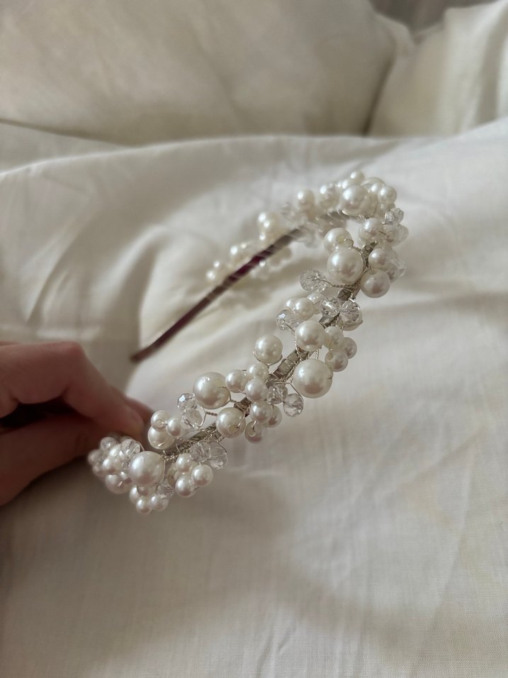 İnci Boncuklu Beyaz Saç Aksesuarı - Görsel 3