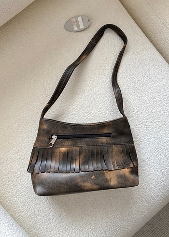 Püsküllü Kahverengi Deri Kadın Çanta - Görsel 2