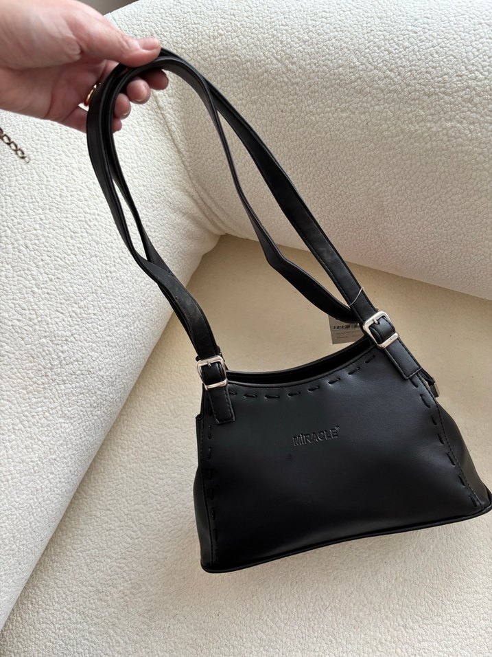 Siyah Deri Tokalı Kadın Çanta - Görsel 3