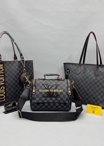 Louis Vuitton Siyah Deri Kadın Çanta Seti