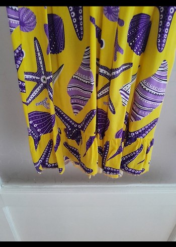 xl Beden sarı Renk Sarı Bağlama Desenli Uzun Bohem Tunik