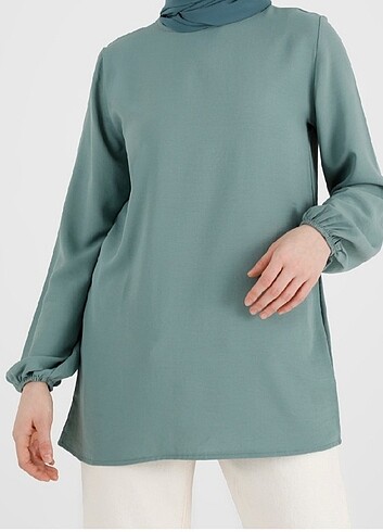 Etiketli balon kol bluz/tunik_yesil_40 beden