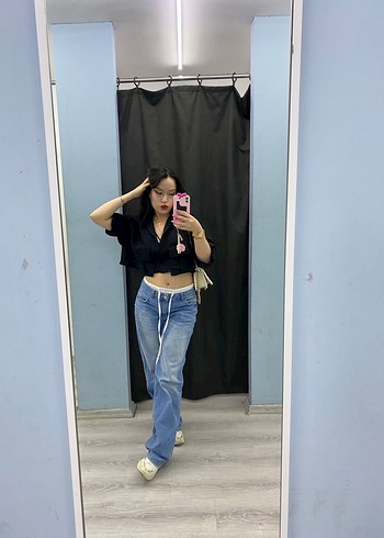 Koton Kadın mavi Batik Desenli Bol Kesim Denim Pantolon