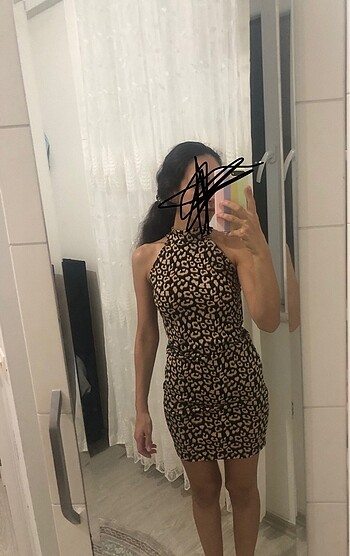 Leopar desenli elbise