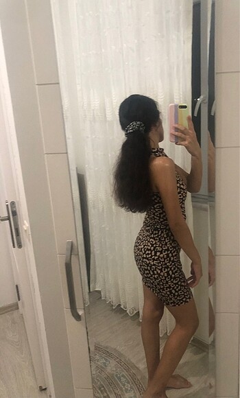 s Beden Leopar desenli elbise