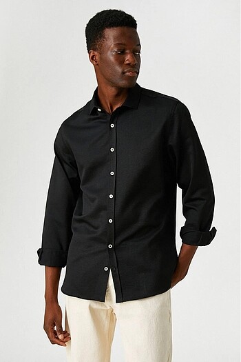 Koton Slim Fit Siyah - Düğme Detaylı Gömlek