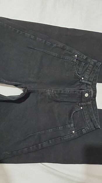 34 Beden Siyah pens detaylı yuksek bel uzun straight jeans 34 beden