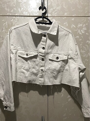 Beyaz kot oversize mini ceket
