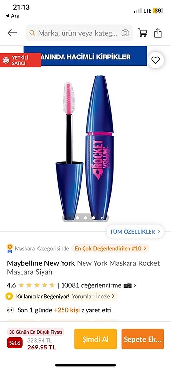 Beden Maybelline New York Roket Maskara