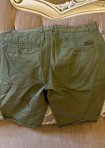 Erkek Keten Kemerli Midi Şort - Haki - Görsel 3