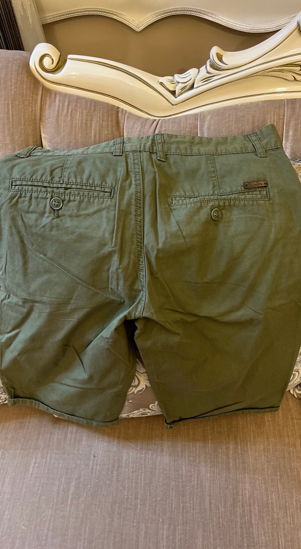 Erkek Keten Kemerli Midi Şort - Haki - Görsel 3