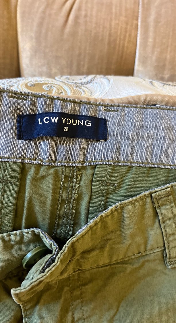 Erkek Keten Kemerli Midi Şort - Haki - Görsel 2