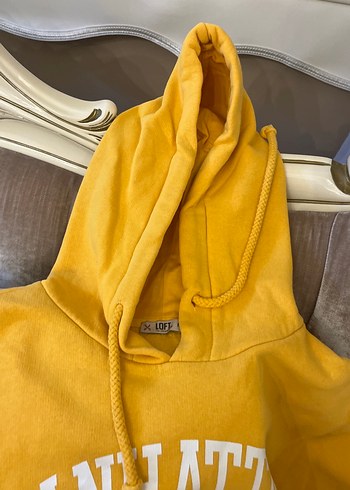m Beden sarı Renk Sarı Kapüşonlu Fermuarlı Sweatshirt
