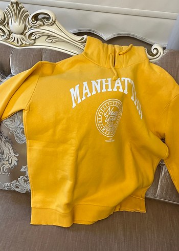 Sarı Kapüşonlu Fermuarlı Sweatshirt