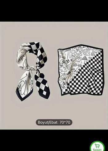 Beyaz Siyah Desenli Kadın Fular 70x70 cm