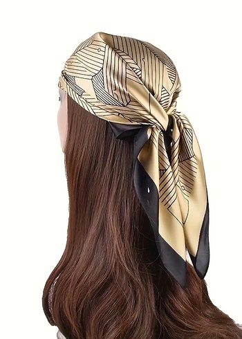 Koyu Sarı Siyah Şeritli İpeksi fular - Görsel 6