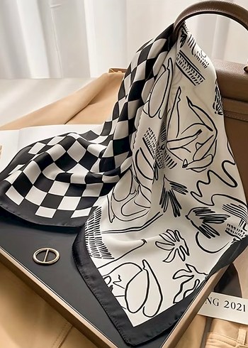 Siyah Beyaz Desenli fular - Görsel 2