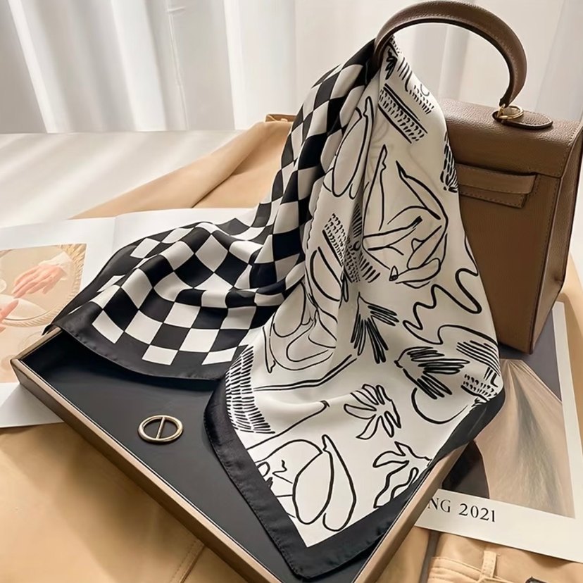 Siyah Beyaz Desenli fular - Görsel 2