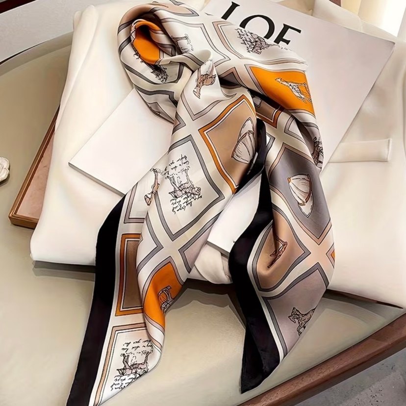 Hermes muadili siyah kenarlı Fular - Görsel 3