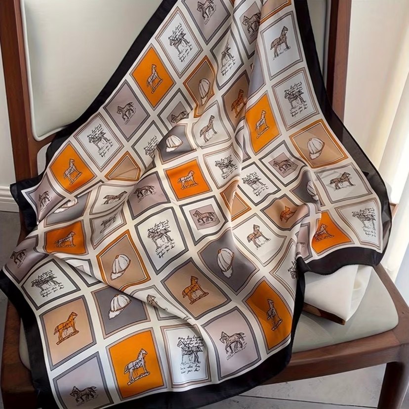 Hermes muadili siyah kenarlı Fular - Görsel 2