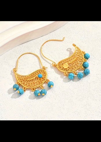 Bohem Mini Turkuaz Boncuklu Küpe - Görsel 4