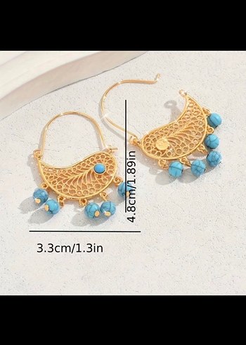 Bohem Mini Turkuaz Boncuklu Küpe - Görsel 2