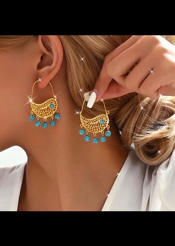 Bohem Mini Turkuaz Boncuklu Küpe - Görsel 3