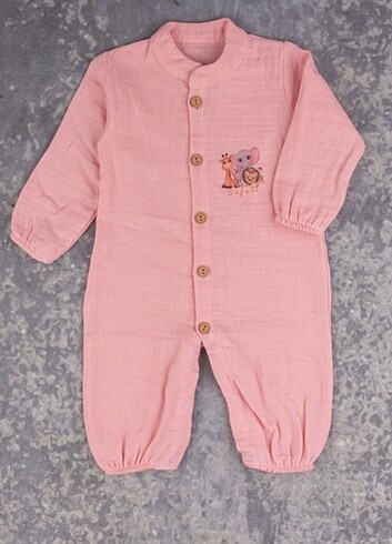 Pudra Pembe Müslin Kız Bebek Tulum (6 aylık )