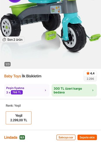 Diğer Renkli Yeşil Çocuk Üç Tekerlekli Bisiklet