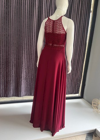 Bordo renk şifon büyük beden  Uzun elbise - Görsel 3