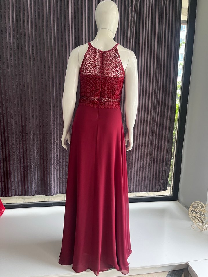 Bordo renk şifon büyük beden  Uzun elbise - Görsel 5