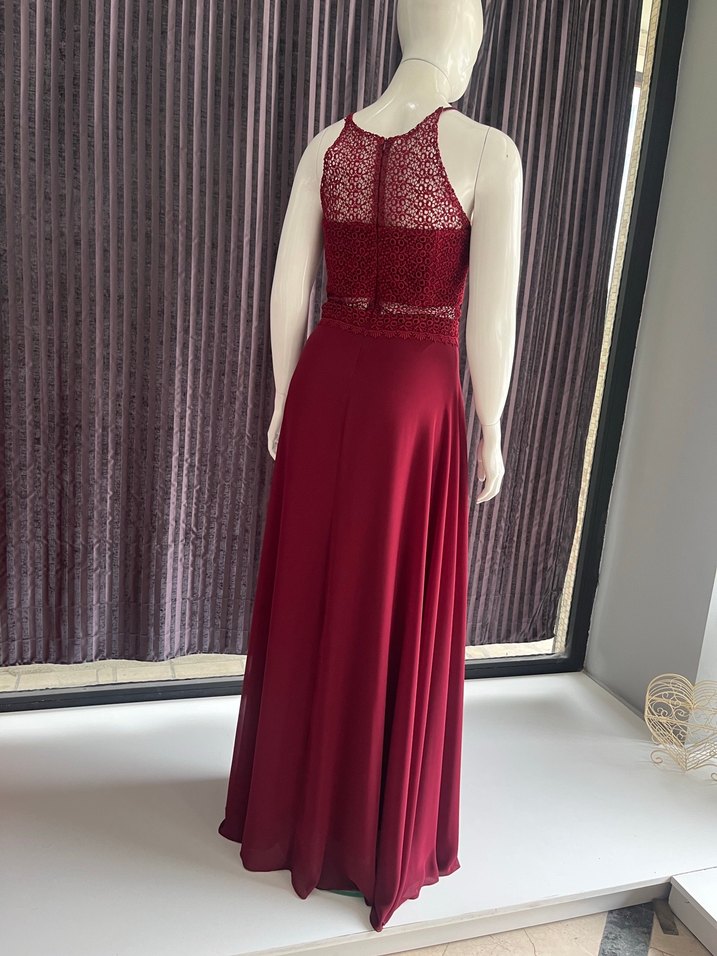 Bordo renk şifon büyük beden  Uzun elbise - Görsel 3