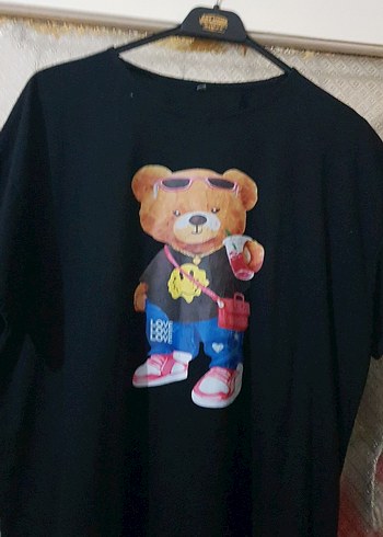 Düğmeli Siyah Kadın elbise tişört - Görsel 2