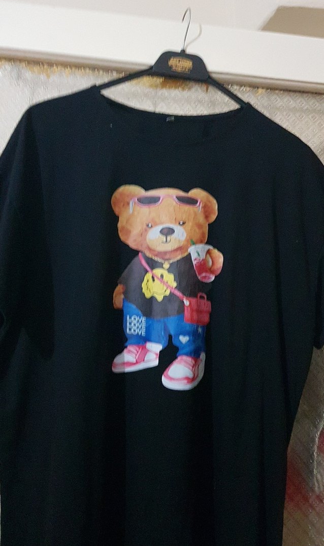 Düğmeli Siyah Kadın elbise tişört - Görsel 2