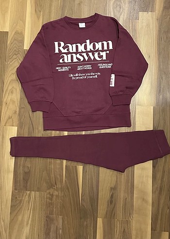 10 Yaş Beden Bordo Baskılı Kız Sweatshirt ve Eşofman Takımı