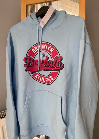 Diğer Mavi Kapüşonlu Baskılı Oversize Sweatshirt