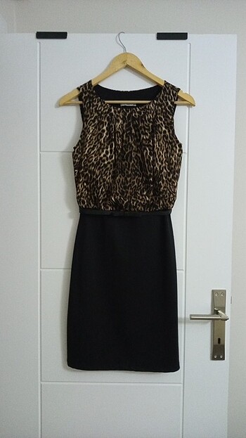 38 Beden LEOPAR DETAYLI KALEM ELBİSE