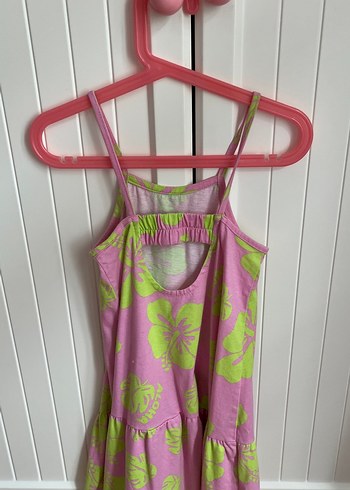 Pembe Çiçek Desenli Askılı Kız Elbisesi - Görsel 3