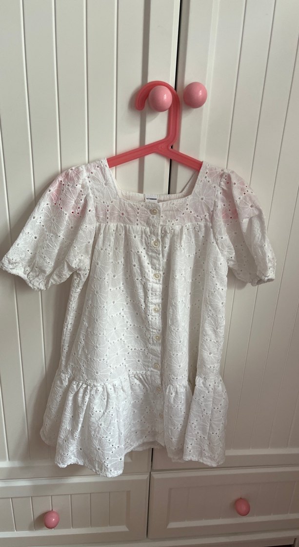 Kız Çocuk Beyaz Nakışlı Dantel Elbise - Görsel 2