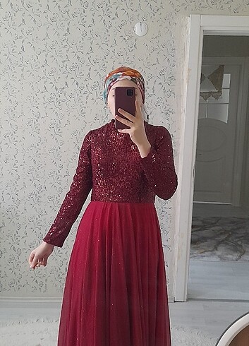 m Beden bordo Renk Abiye